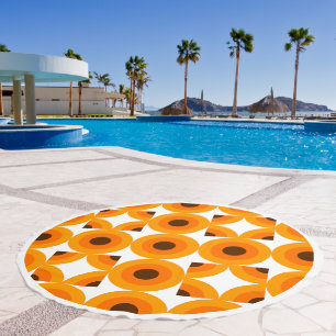 Yellow Orange Dark Brown Round Circles Art Pattern Beach Towel