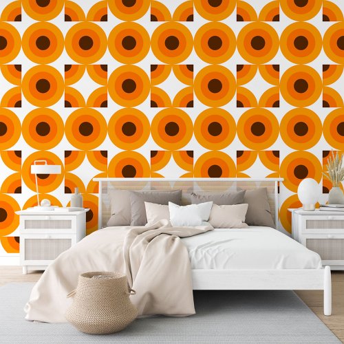 Yellow Orange Dark Brown Round Circles Art Pattern Wallpaper