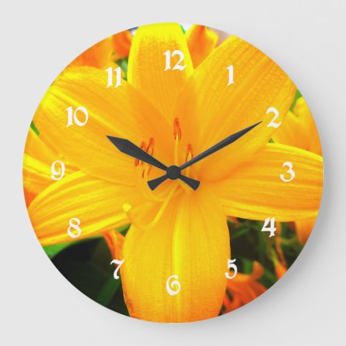 Yellow Orange Day Lilies Sunny Garden Flowers Large Clock