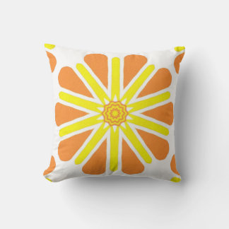 Yellow Orange Energy Sun Burst Kaleidoscope Pillow