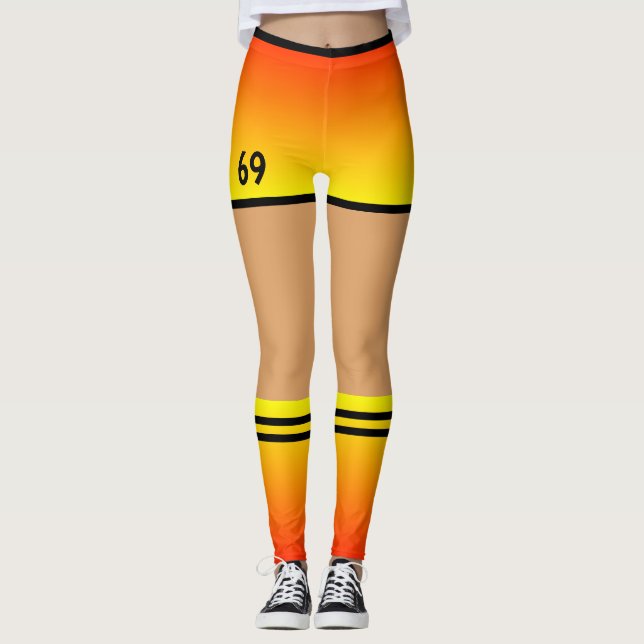 Yellow Orange Faux Shorts and Socks Sport Leggings (Front)