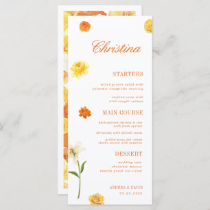 Yellow Orange Floral Custom Guest Name Garden Menu