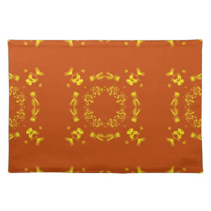 Yellow, Orange Floral Damasks Retro Pattern Cloth Placemat