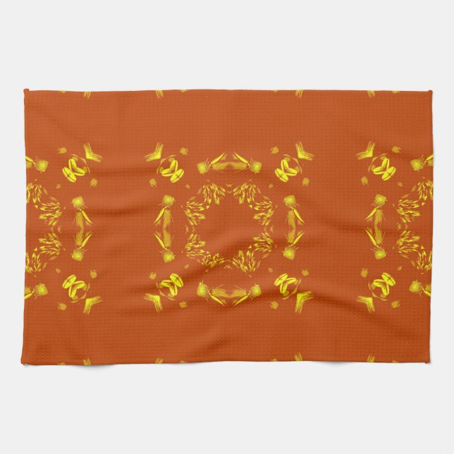 Yellow, Orange Floral Damasks Retro Pattern Towel (Horizontal)