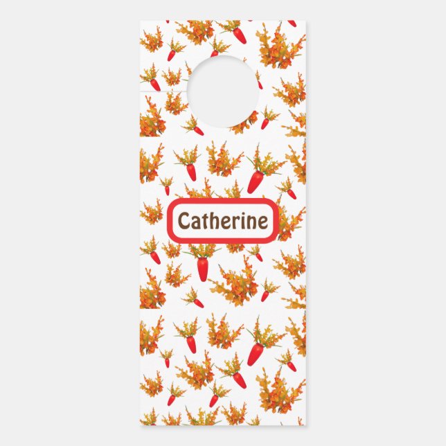 Yellow & Orange Floral Pattern on White Monogram | Door Hanger (Front)