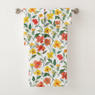 Yellow Orange Flowers Bath Towel Set