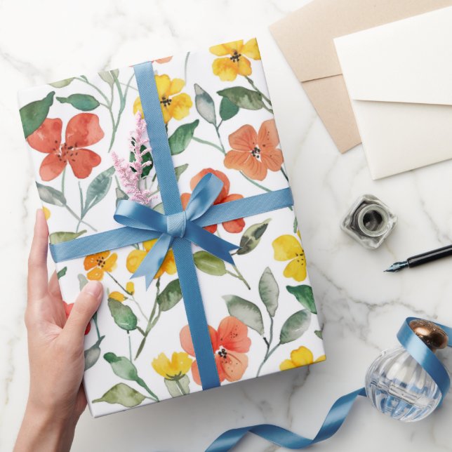 Yellow Orange Flowers Birthday Wrapping Paper (Gifting)