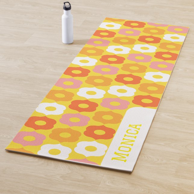  yellow orange flowers monogram name yoga mat (In Situ)