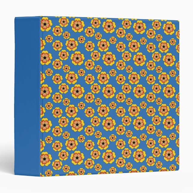 Yellow Orange Flowers Pattern 3 Ring Binder (Front/Spine)