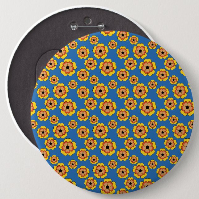 Yellow Orange Flowers Pattern Button (Front & Back)