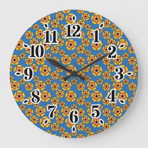 Yellow Orange Flowers Pattern Large Clock