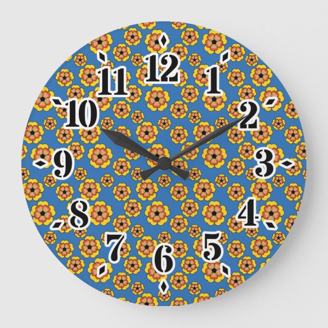 Yellow Orange Flowers Pattern Large Clock (Front)