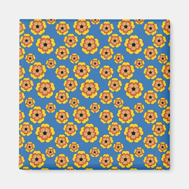 Yellow Orange Flowers Pattern Magnet (Front)
