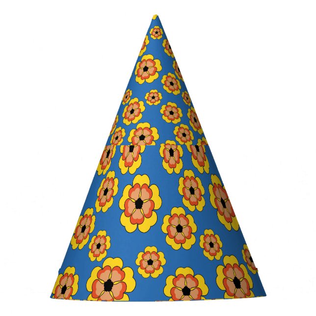 Yellow Orange Flowers Pattern Party Hat (Front)