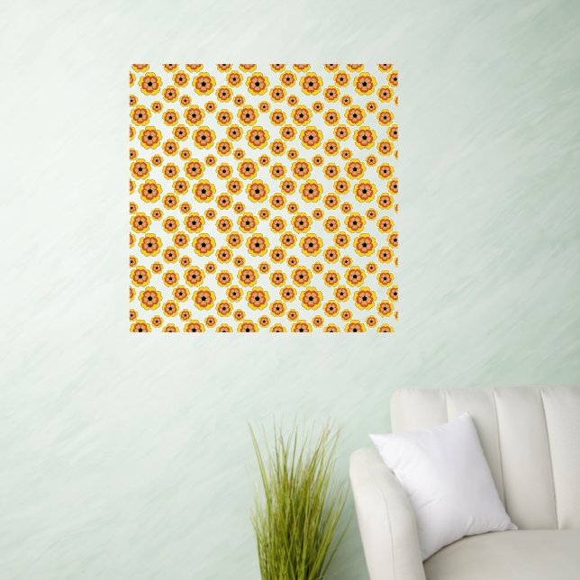 Yellow Orange Flowers Pattern Wall Decal (Living Room)