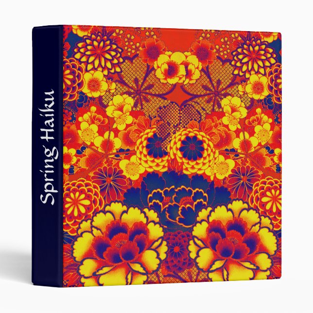 YELLOW ORANGE FLOWERS Peony,Roses Japanese Floral 3 Ring Binder (Front/Spine)
