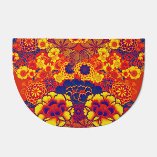 YELLOW ORANGE FLOWERS Peony,Roses Japanese Floral Doormat