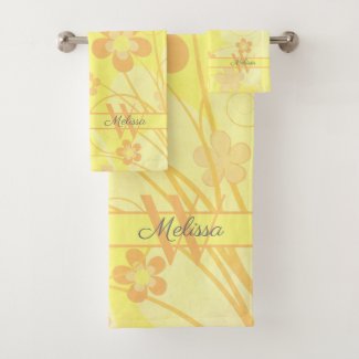 Yellow Orange Flowers Simple cute Floral Monogram