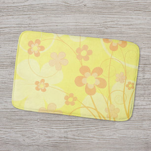 Yellow Orange Flowers Simple Summer Retro Floral Bath Mat