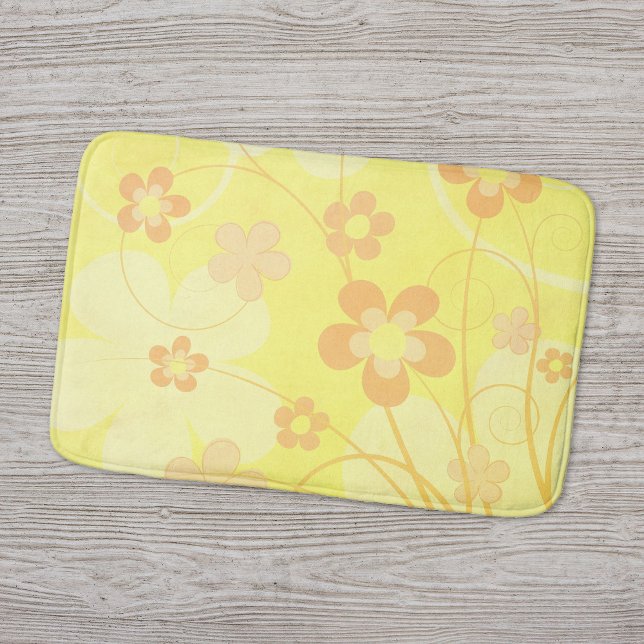 Yellow Orange Flowers Simple Summer Retro Floral Bath Mat (Creator Uploaded)