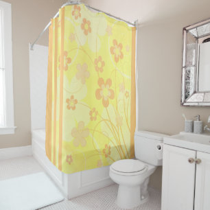 Yellow Orange Flowers Simple Summer Retro Floral Shower Curtain