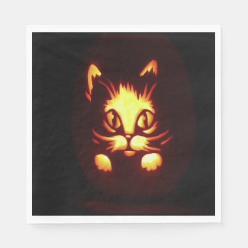 Yellow Orange Glowing Halloween Cat Napkins