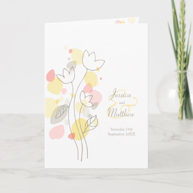 Yellow orange gray confetti flower petals wedding program (Front)