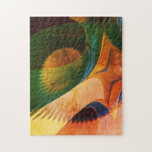 Yellow orange green abstract modern fractal jigsaw puzzle