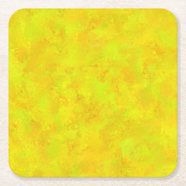Yellow Orange Green Abstract Pattern Square Paper Coaster (Front)