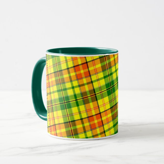 Yellow Orange Green Plaid Tartan Design  Mug (Front Left)
