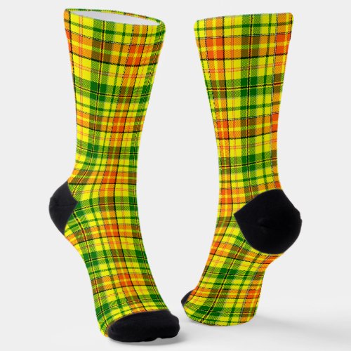 Yellow Orange Green Plaid Tartan Design Socks