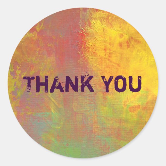 Yellow Orange Green Rustic Grunge Thank You Classic Round Sticker (Front)