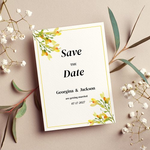 Yellow orange green spring floral Save the Date Invitation