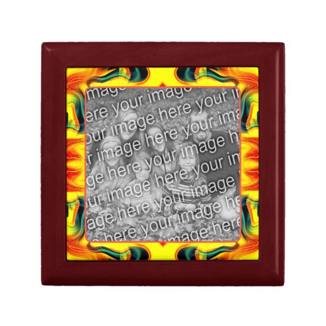 Yellow Orange Green Swirls Create Your Own Photo  Gift Box (Front)