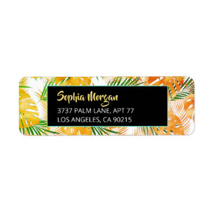 Yellow Orange Green Tropical Leaves Name & Address Label