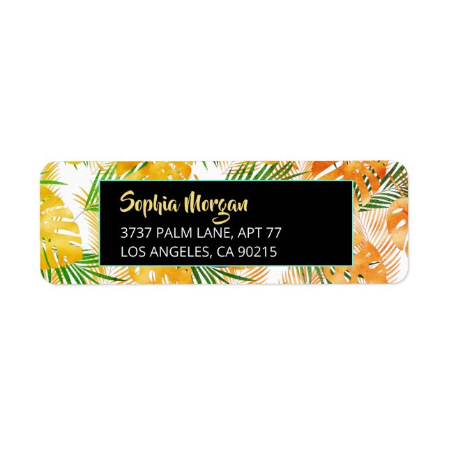Yellow Orange Green Tropical Leaves Name & Address Label (Front)