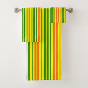 Yellow Orange Green Vertical Stripes Design Bath Towel Set
