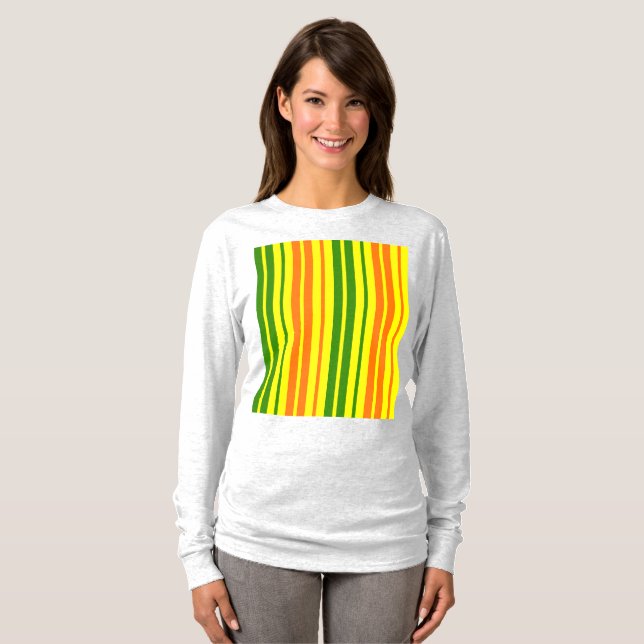 Yellow Orange Green Vertical Stripes Design   T-Shirt (Front Full)