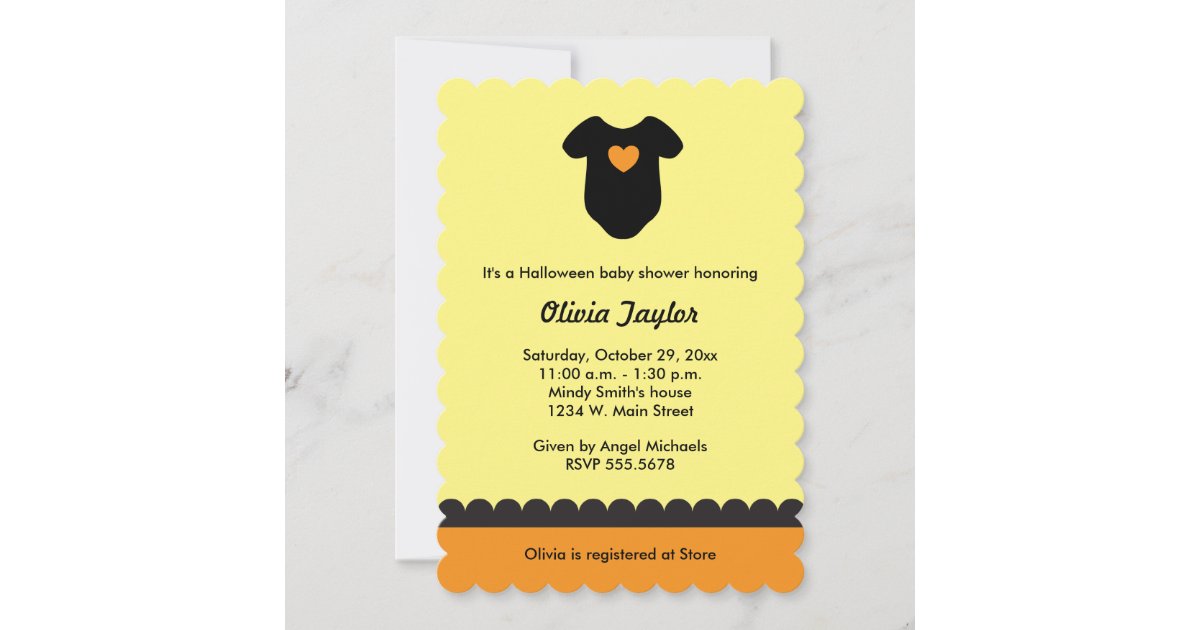 Yellow Orange Halloween Baby Shower Invitations | Zazzle