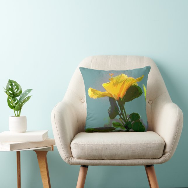 Yellow Orange Hibiscus Flower Throw Pillow (Chair)