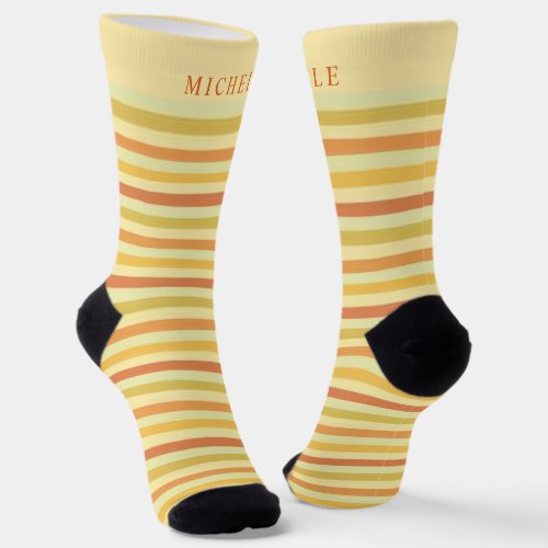 Yellow Orange Horizonta Lines Striped Custom Name  Socks