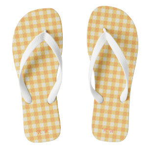 Yellow Orange Ish Preppy Gingham Plaid Flip Flops
