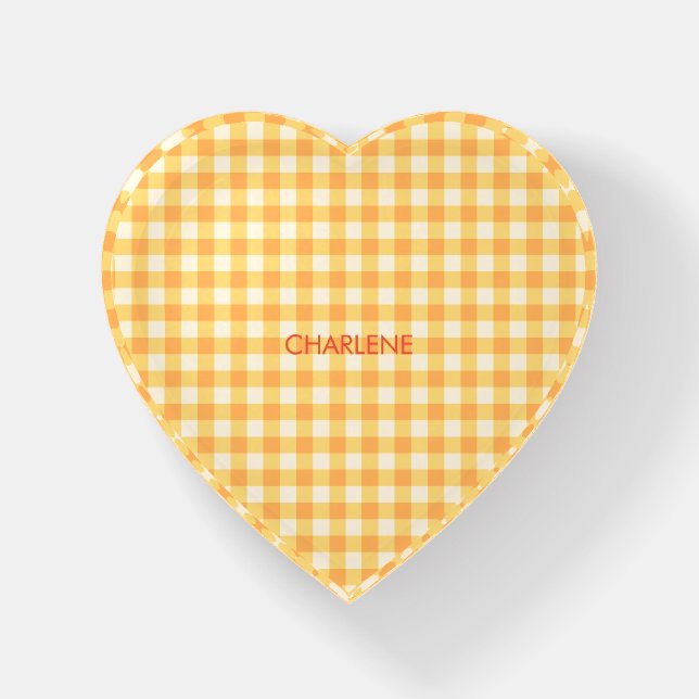 Yellow Orange Ish Preppy Gingham Plaid Paperweight (Front)