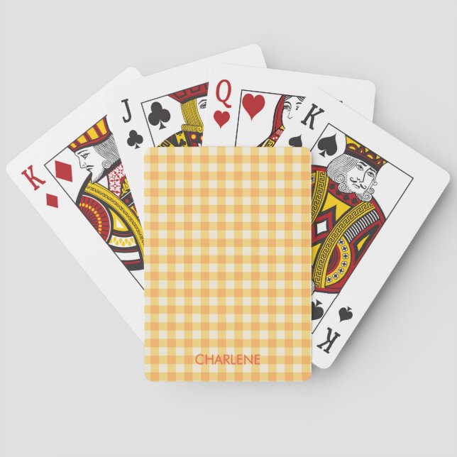 Yellow Orange Ish Preppy Gingham Plaid Poker Cards (Back)
