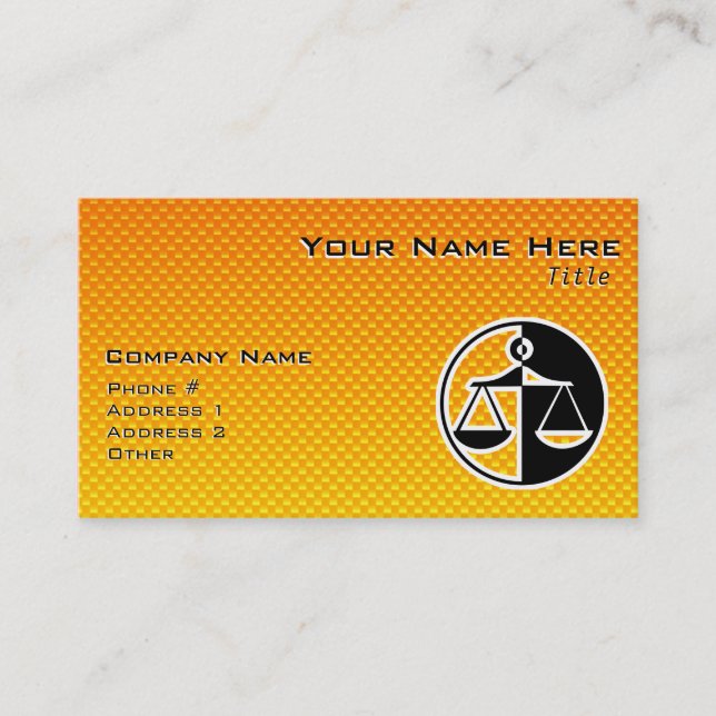 Yellow Orange Justice Scales Business Card (Front)