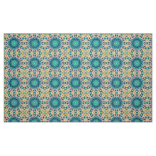 Yellow-orange, mint and pink mandala. fabric