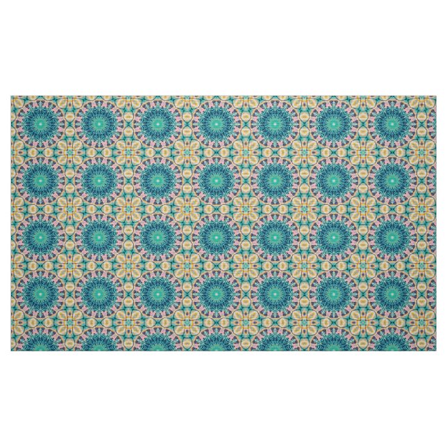 Yellow-orange, mint and pink mandala. fabric (Fat Quarter)