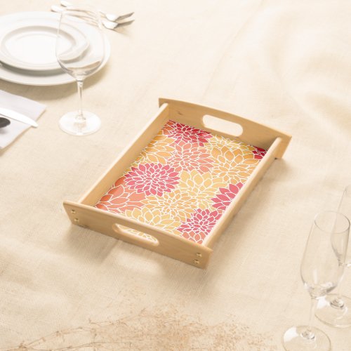 Yellow Orange Modern Dahlia Flower Pattern Serving Tray