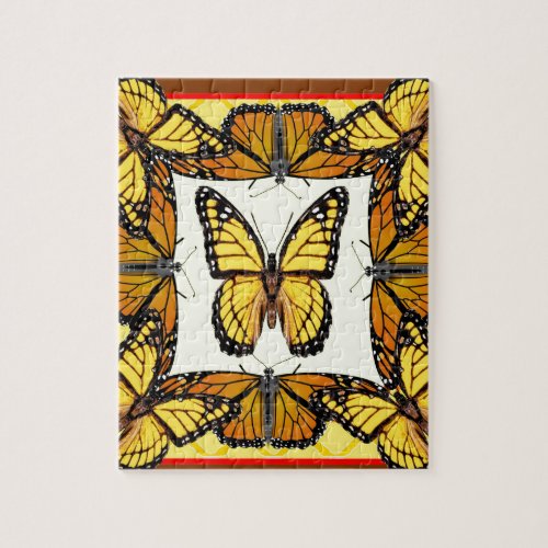 YELLOW  ORANGE MONARCH BUTTERFLIES BROWN ART JIGSAW PUZZLE