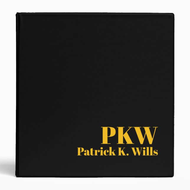 Yellow-Orange Monogram Black Portfolio  3 Ring Binder (Front)